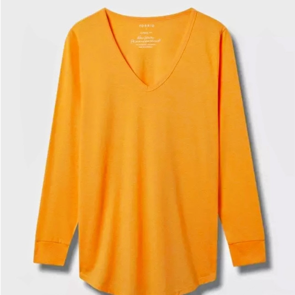 Torrid Classic Fit Long Sleeve Casual Top - Marigold